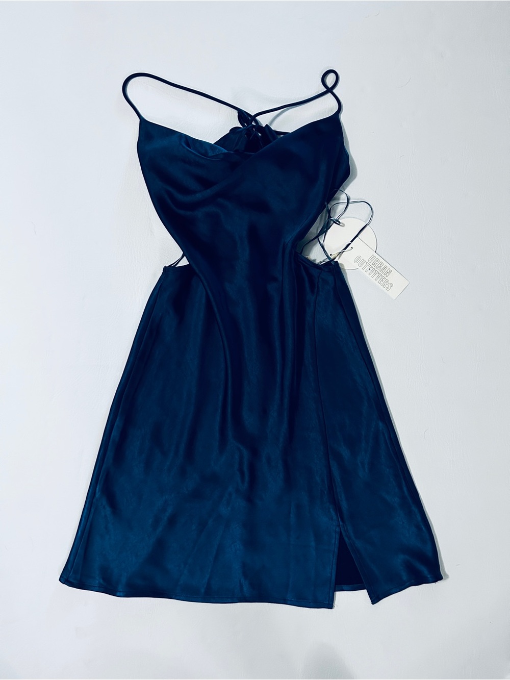 Urban Outfitters Navy Satin Slip Dress with Cutout Detail